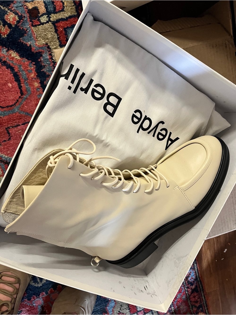 Aeyde Max Combat Boot. Cream Leather Lace-Up in Women's EU40 (aka a US9) - NIB. - Picture 2 of 8